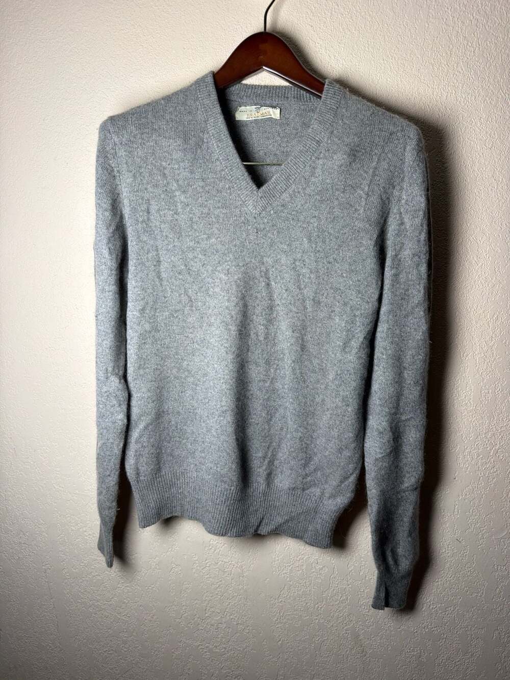 Braemar 100% Cashmere V-Neck Sweater Grey Made in Scotland Size 40